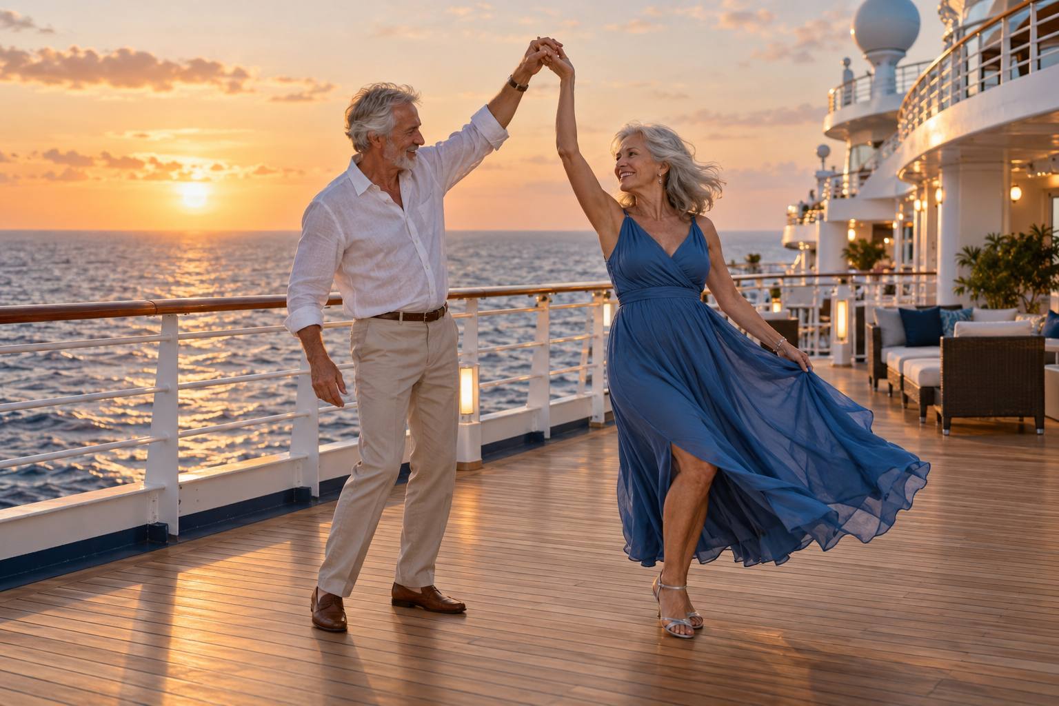 Couple enjoying time together on a cruise ship